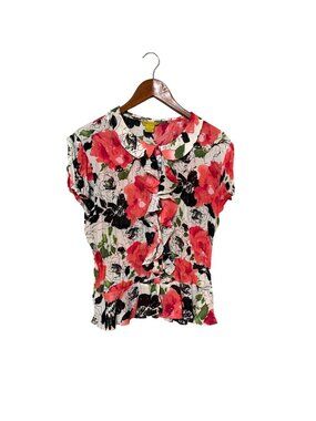 Floral Ruffle Blouse With Peter Pan Collar Essentialleigh XL Multi-Color peplum